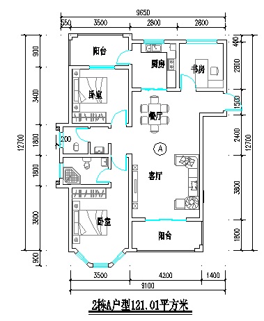 2棟A戶(hù)型121.01平方米